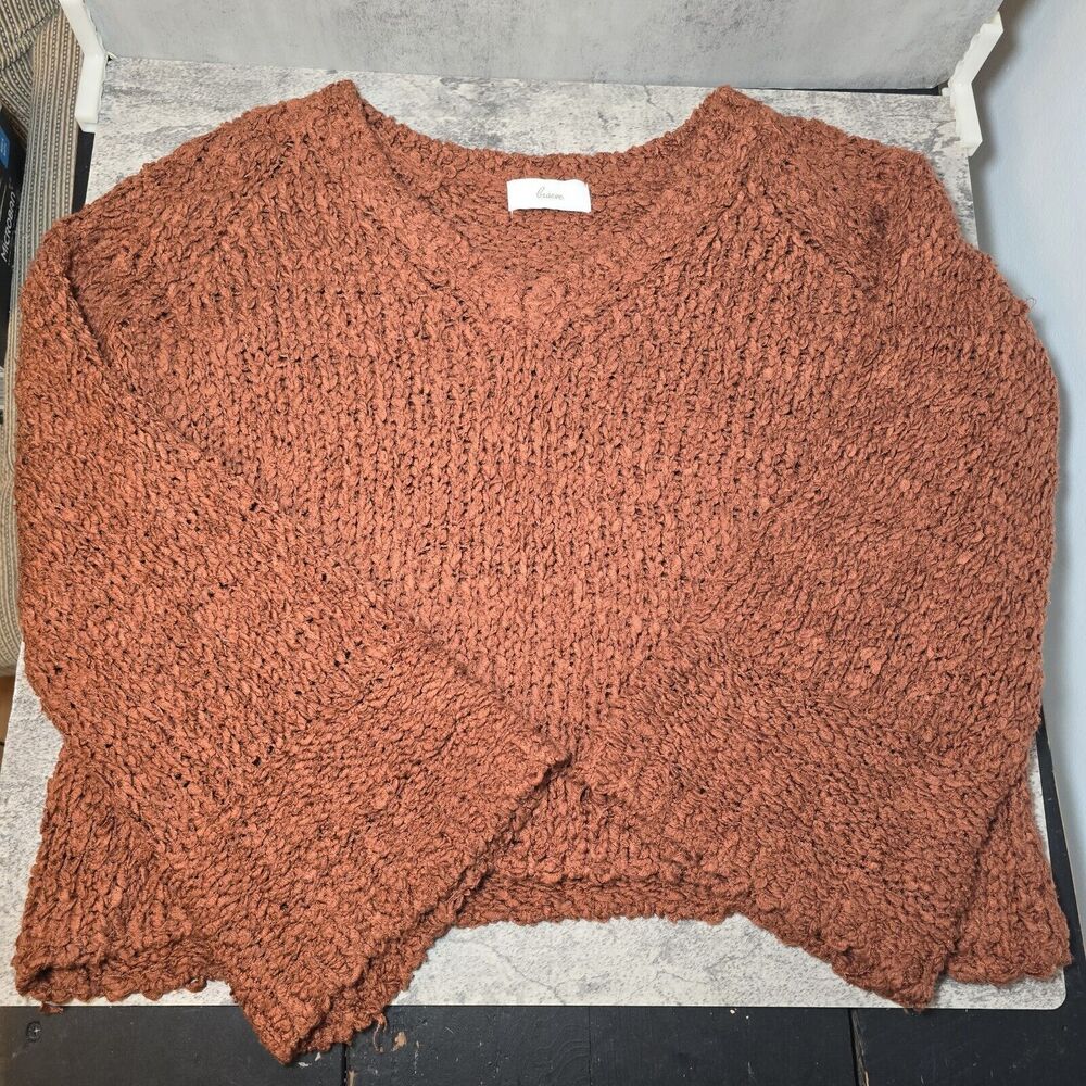 Anthropologie Braeve Chunky Knit Sweater Size M Fall Orange Bell Sleeves Boho